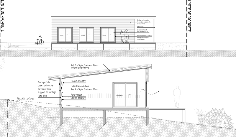 Plan d'une construction par Singuliere Architecte d'une maison PMR